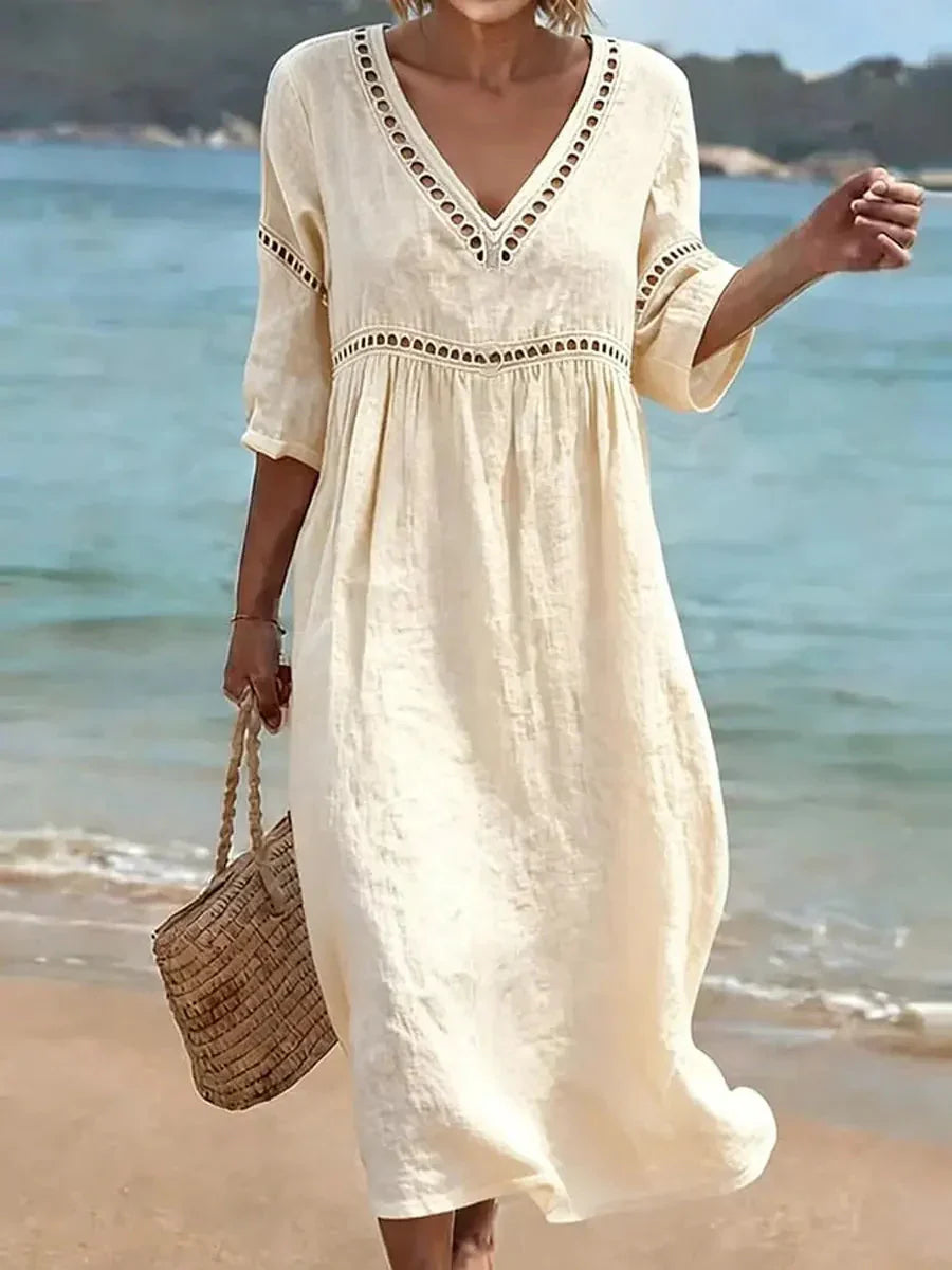 Women's Solid Color Retro Casual Stylish Vacation Cotton Dress - Seldom Seen Styles
