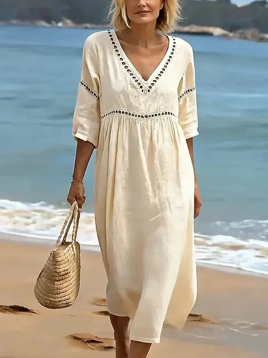Women's Solid Color Retro Casual Stylish Vacation Cotton Dress - Seldom Seen Styles