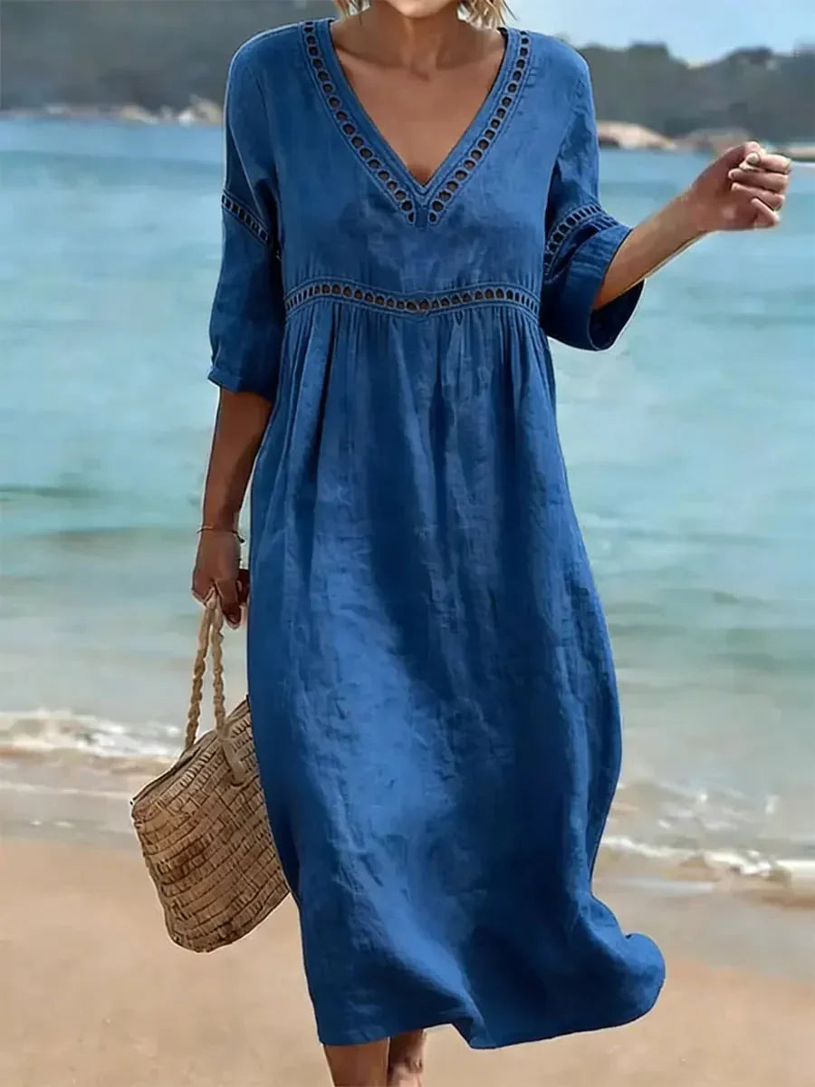 Women's Solid Color Retro Casual Stylish Vacation Cotton Dress - Seldom Seen Styles