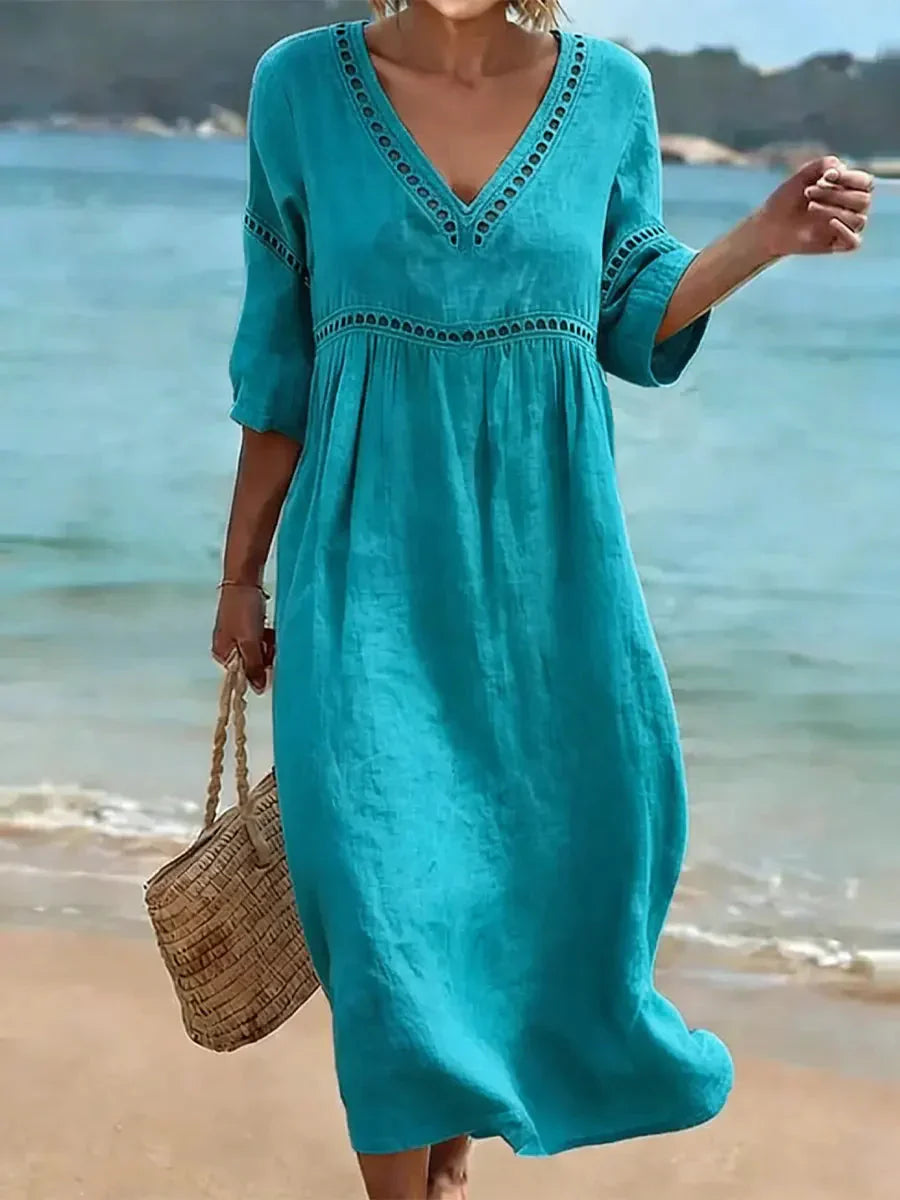 Women's Solid Color Retro Casual Stylish Vacation Cotton Dress - Seldom Seen Styles