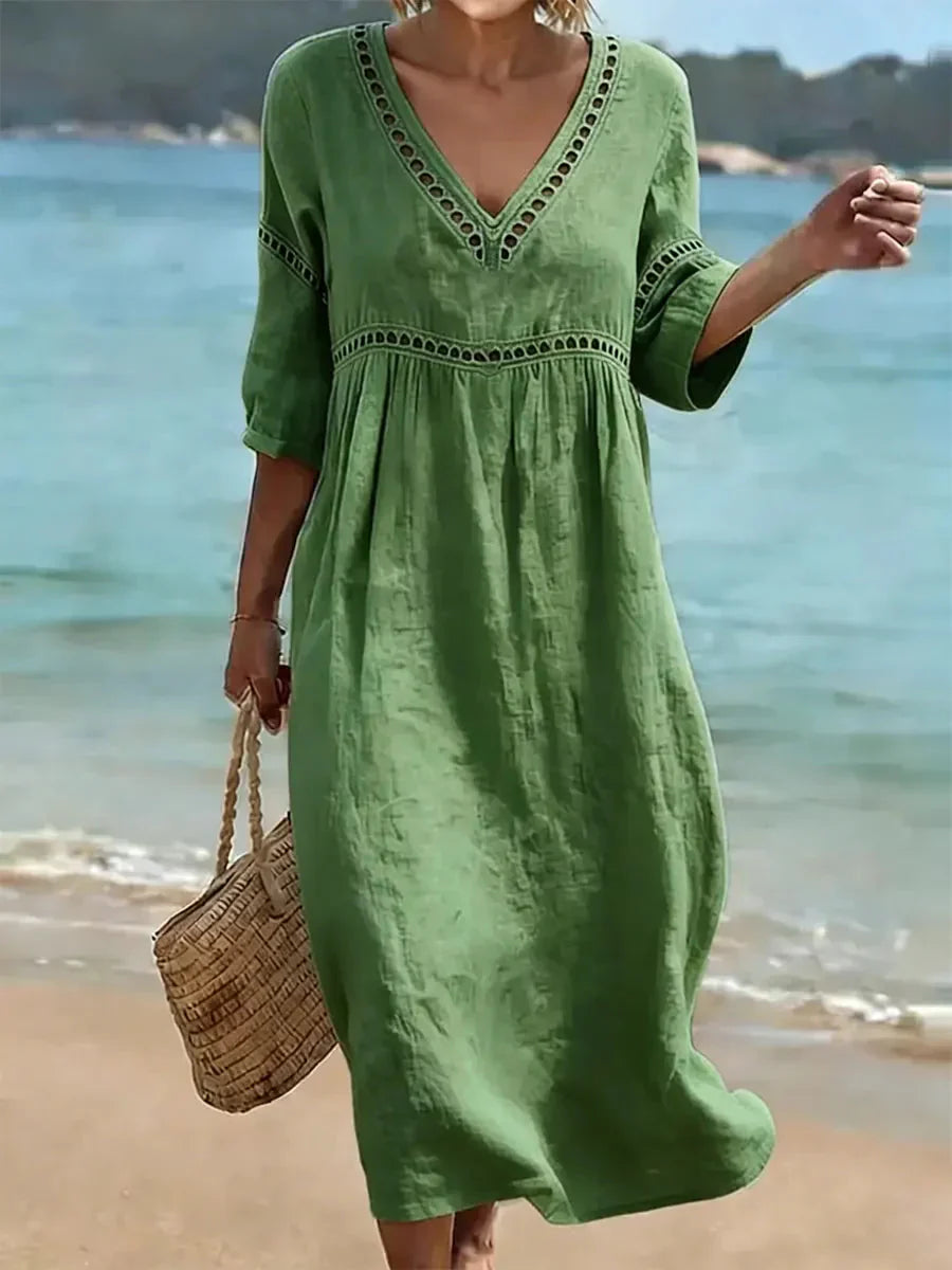 Women's Solid Color Retro Casual Stylish Vacation Cotton Dress - Seldom Seen Styles