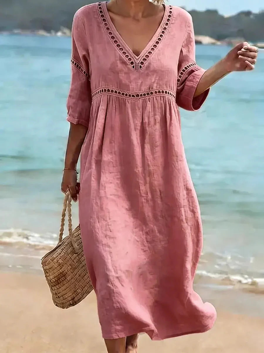 Women's Solid Color Retro Casual Stylish Vacation Cotton Dress - Seldom Seen Styles