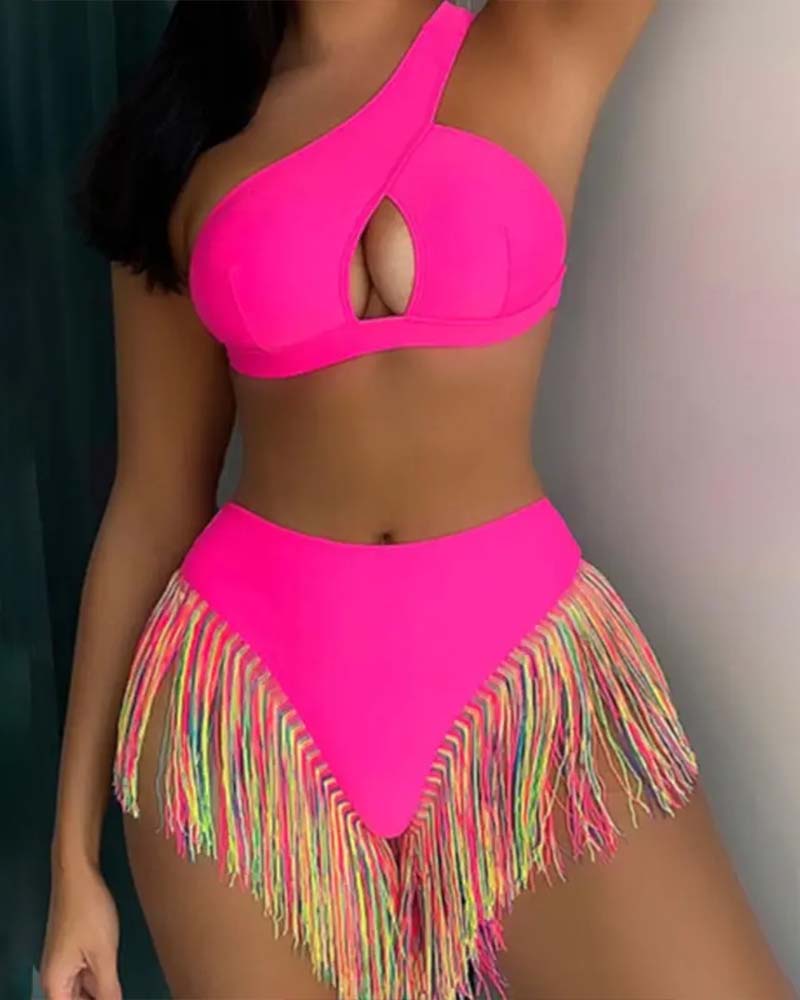 Women's Solid Color Tassel Trim Bikini Set - Seldom Seen Styles