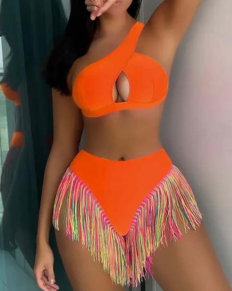 Women's Solid Color Tassel Trim Bikini Set - Seldom Seen Styles