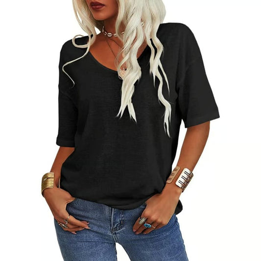 Women's Solid Color V-Neck T-shirt - Seldom Seen Styles