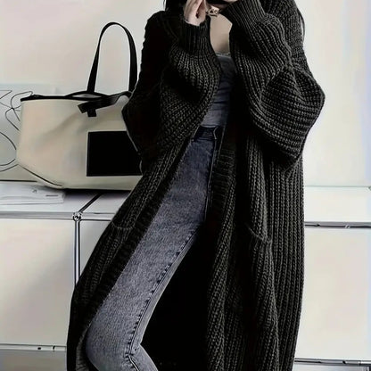 Lange Strickjacke mit überschnittenen Schultern für Damen, lässige Strickjacke mit langen Ärmeln und Taschen, Damenstrickwaren für den Alltag im Frühling und Herbst, Pullover für Damen, Strickmode für Damen