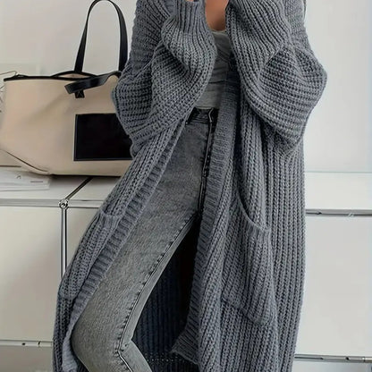 Lange Strickjacke mit überschnittenen Schultern für Damen, lässige Strickjacke mit langen Ärmeln und Taschen, Damenstrickwaren für den Alltag im Frühling und Herbst, Pullover für Damen, Strickmode für Damen