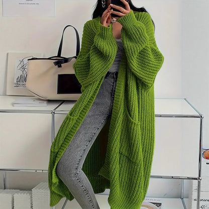 Lange Strickjacke mit überschnittenen Schultern für Damen, lässige Strickjacke mit langen Ärmeln und Taschen, Damenstrickwaren für den Alltag im Frühling und Herbst, Pullover für Damen, Strickmode für Damen