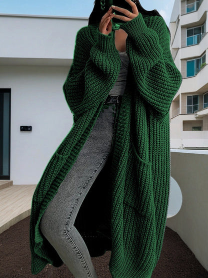 Lange Strickjacke mit überschnittenen Schultern für Damen, lässige Strickjacke mit langen Ärmeln und Taschen, Damenstrickwaren für den Alltag im Frühling und Herbst, Pullover für Damen, Strickmode für Damen