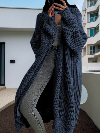 Lange Strickjacke mit überschnittenen Schultern für Damen, lässige Strickjacke mit langen Ärmeln und Taschen, Damenstrickwaren für den Alltag im Frühling und Herbst, Pullover für Damen, Strickmode für Damen