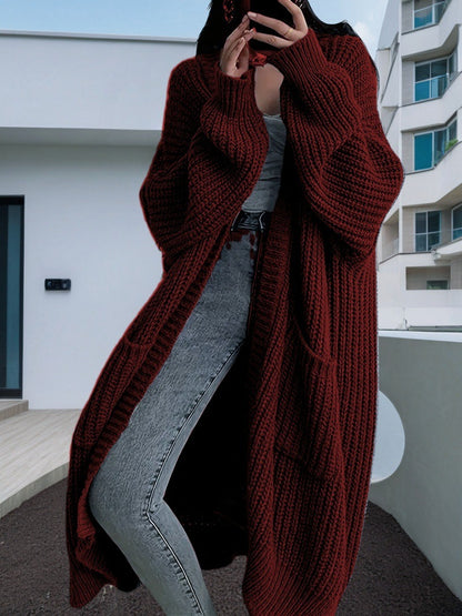 Lange Strickjacke mit überschnittenen Schultern für Damen, lässige Strickjacke mit langen Ärmeln und Taschen, Damenstrickwaren für den Alltag im Frühling und Herbst, Pullover für Damen, Strickmode für Damen