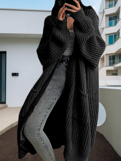 Lange Strickjacke mit überschnittenen Schultern für Damen, lässige Strickjacke mit langen Ärmeln und Taschen, Damenstrickwaren für den Alltag im Frühling und Herbst, Pullover für Damen, Strickmode für Damen