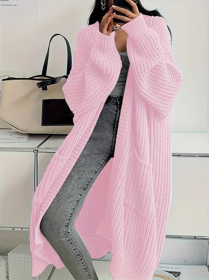 Lange Strickjacke mit überschnittenen Schultern für Damen, lässige Strickjacke mit langen Ärmeln und Taschen, Damenstrickwaren für den Alltag im Frühling und Herbst, Pullover für Damen, Strickmode für Damen
