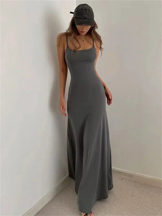 Women's Spaghetti Strap Fitted Scoop Neck Maxi Dress - Seldom Seen Styles