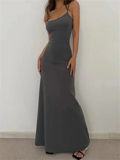 Women's Spaghetti Strap Fitted Scoop Neck Maxi Dress