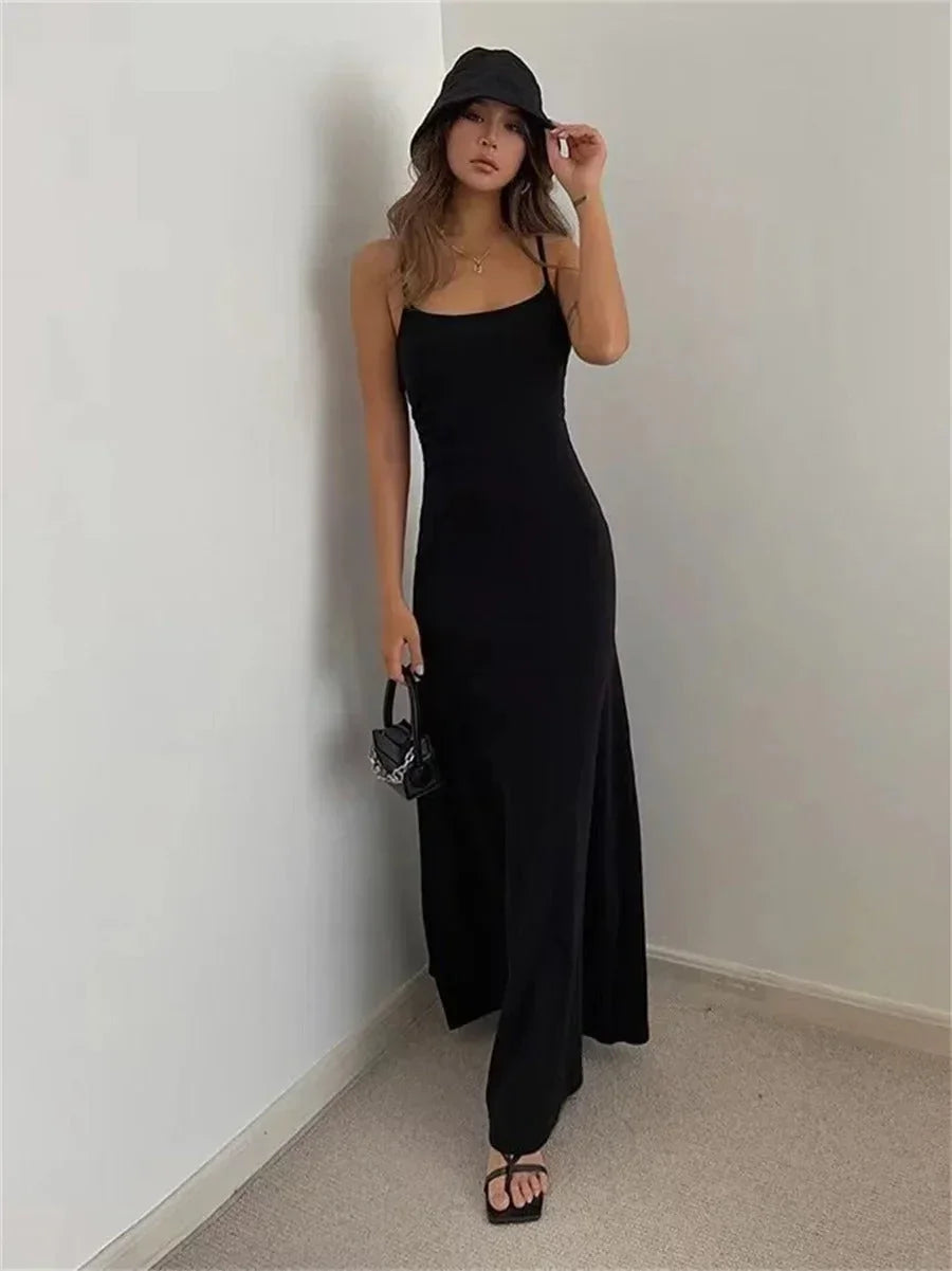 Women's Spaghetti Strap Fitted Scoop Neck Maxi Dress - Seldom Seen Styles