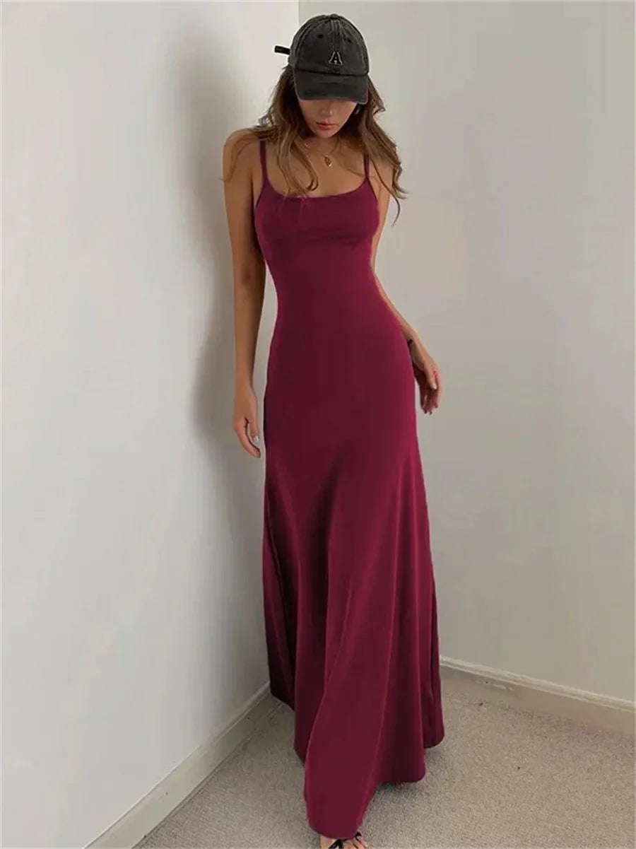Women's Spaghetti Strap Fitted Scoop Neck Maxi Dress - Seldom Seen Styles