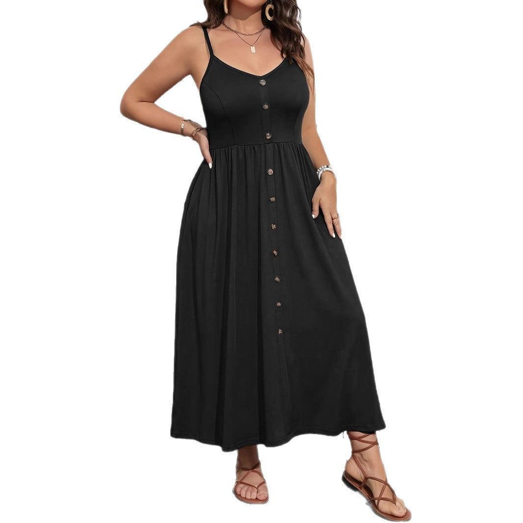 Women's Spaghetti Strap Maxi Dress Button Front Sundress Casual Summer Beach Dress Vacation Resort Wear - Seldom Seen Styles