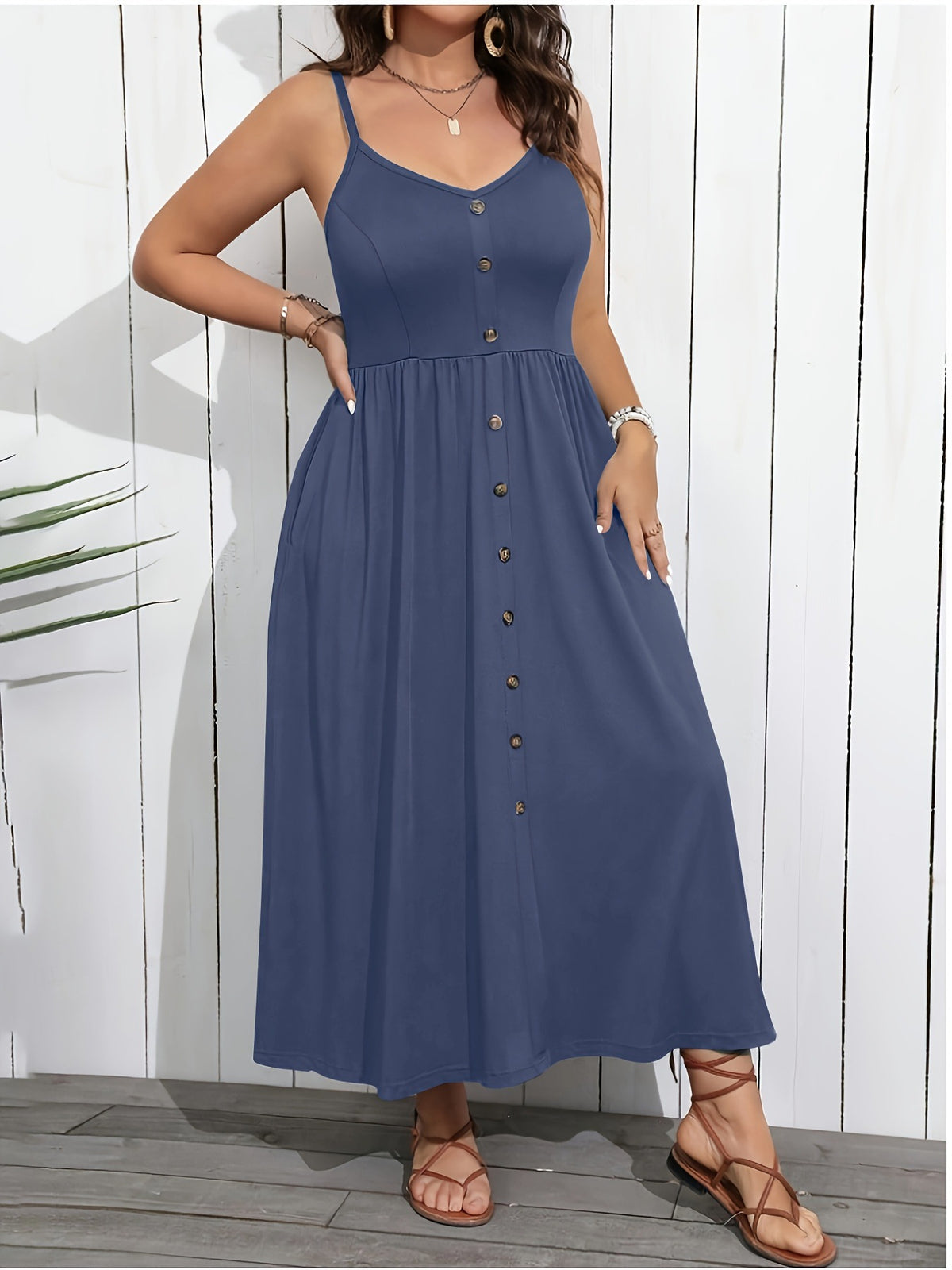 Women's Spaghetti Strap Maxi Dress Button Front Sundress Casual Summer Beach Dress Vacation Resort Wear - Seldom Seen Styles