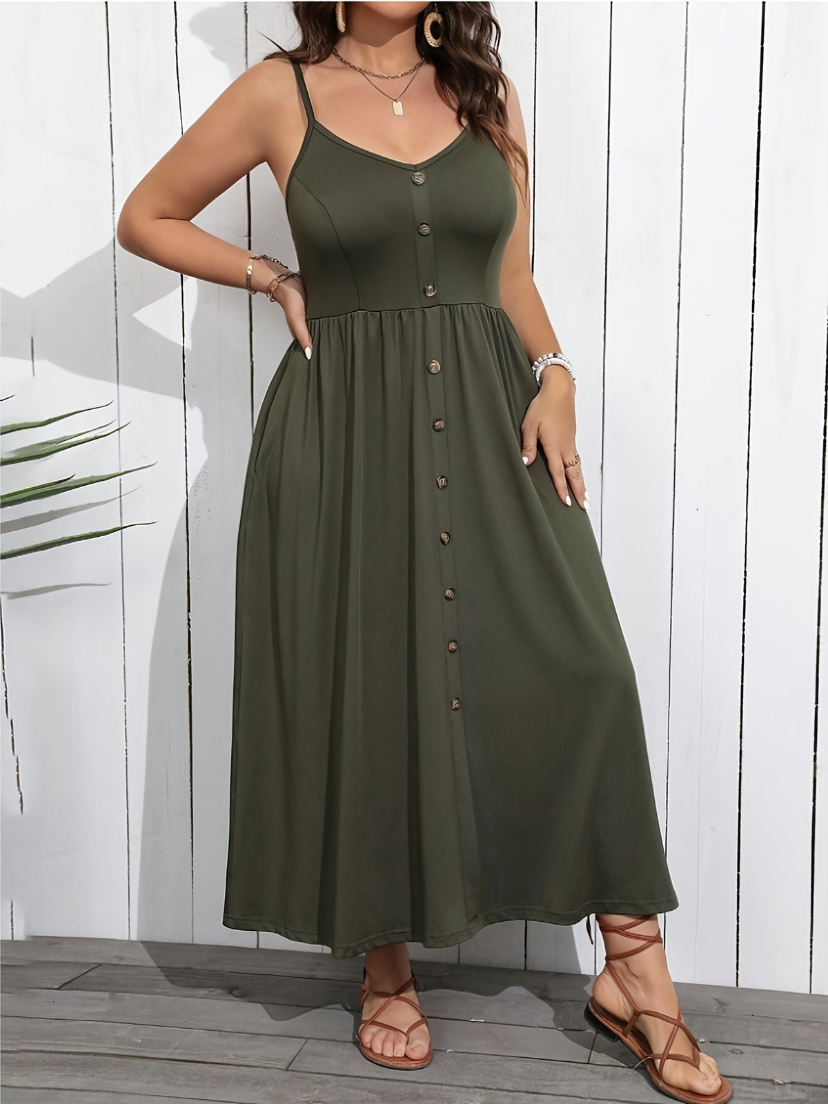 Women's Spaghetti Strap Maxi Dress Button Front Sundress Casual Summer Beach Dress Vacation Resort Wear - Seldom Seen Styles