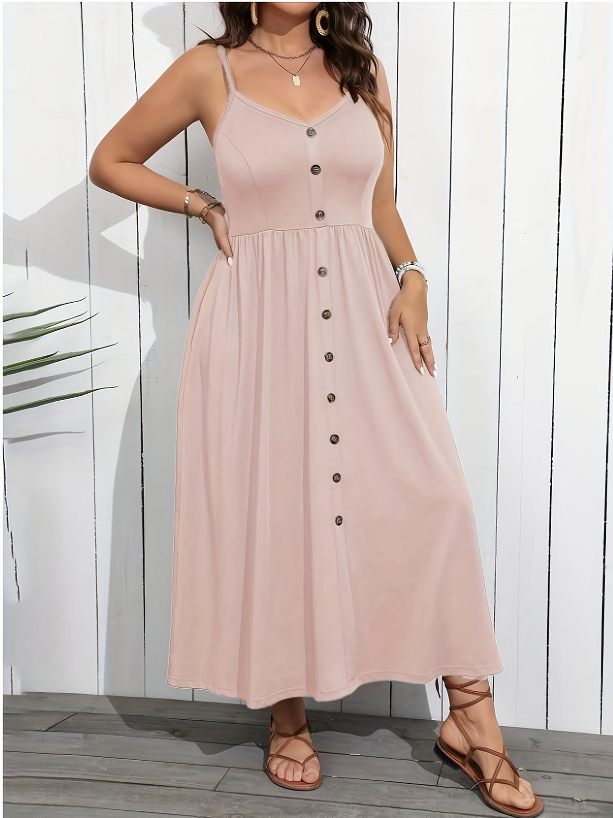 Women's Spaghetti Strap Maxi Dress Button Front Sundress Casual Summer Beach Dress Vacation Resort Wear - Seldom Seen Styles