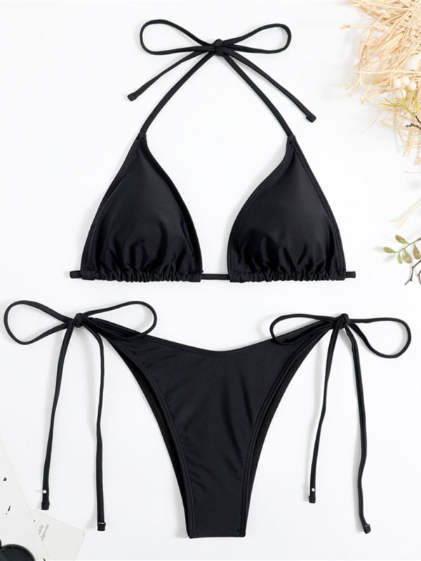 Women's Split Strap Triangle Bikini Set Solid Color Sexy Two Piece Swimsuit Beach Vacation Summer Swimwear - Seldom Seen Styles