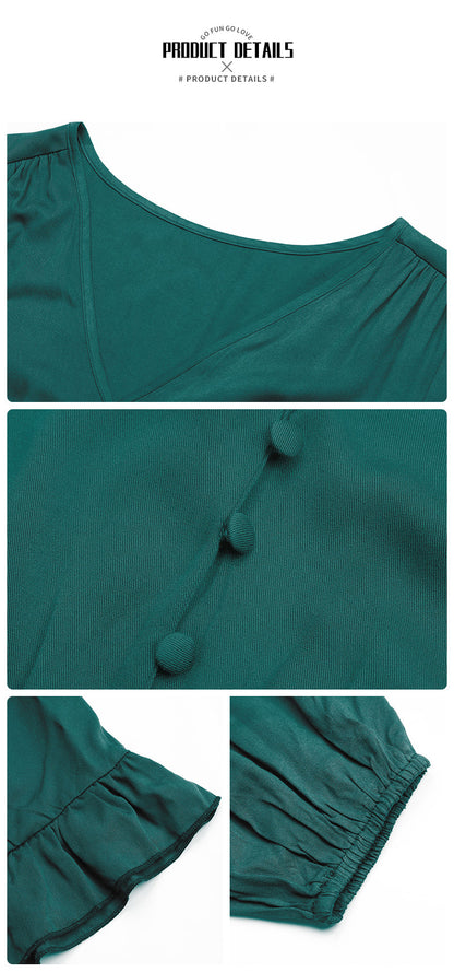 Robes de printemps pour femmes 2025, manches longues, col en V, boutonnée, ceinture, coupe trapèze, fluide, volants, maxi, chemise, poches