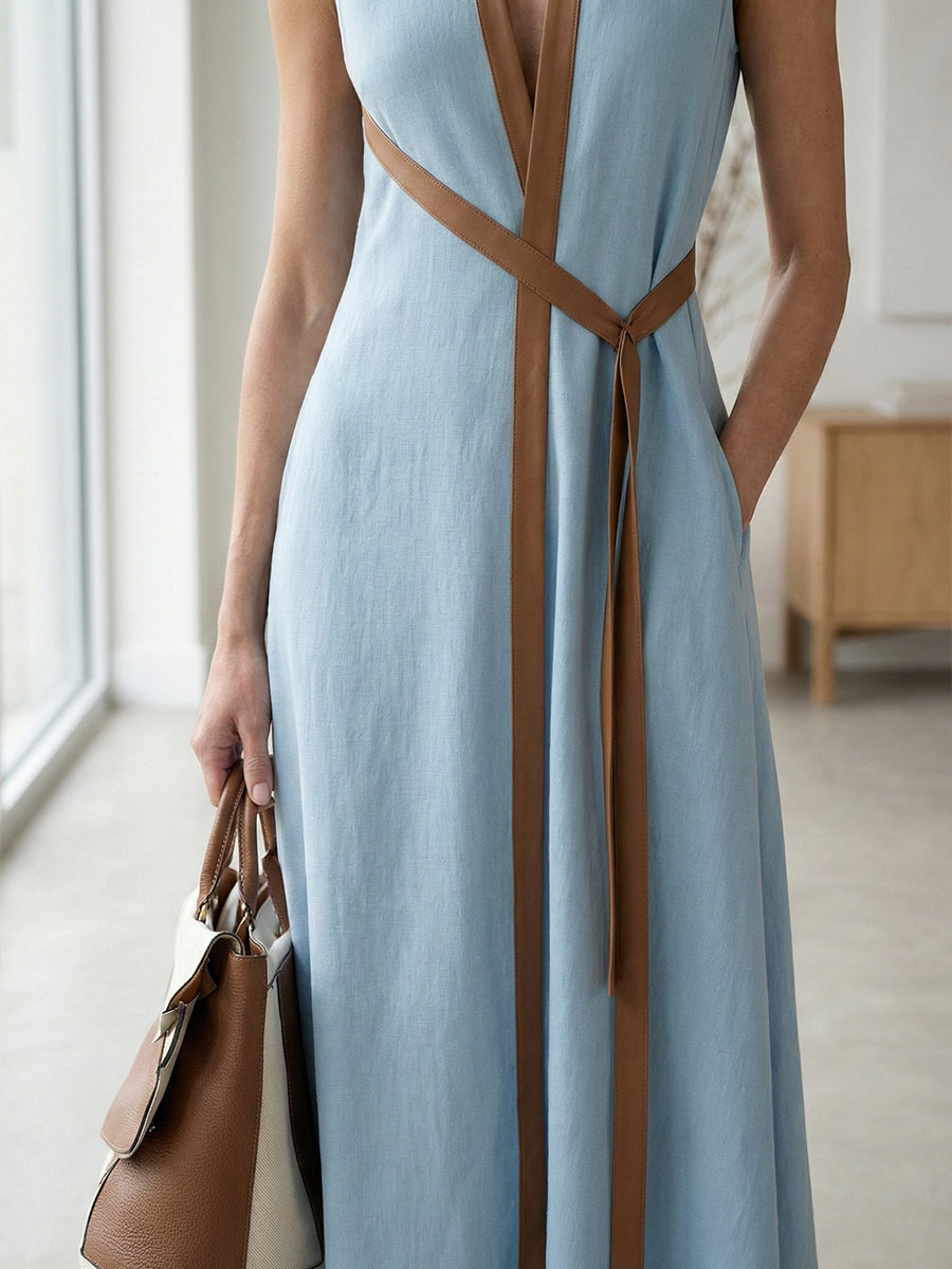 Women's Stand-up Collar Sleeveless Casual Loose Cotton And Linen Dress - Seldom Seen Styles