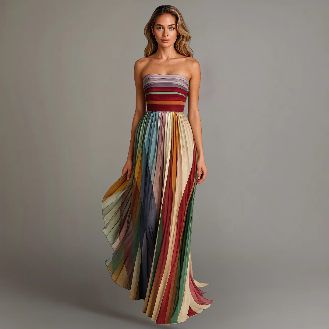 Women's Strapless Pleated Maxi Dress Jewel Tone Flowy Holiday Party Dress for New Year Eve Festive Dinner Wedding Guest Plus Size S-3XL - Seldom Seen Styles