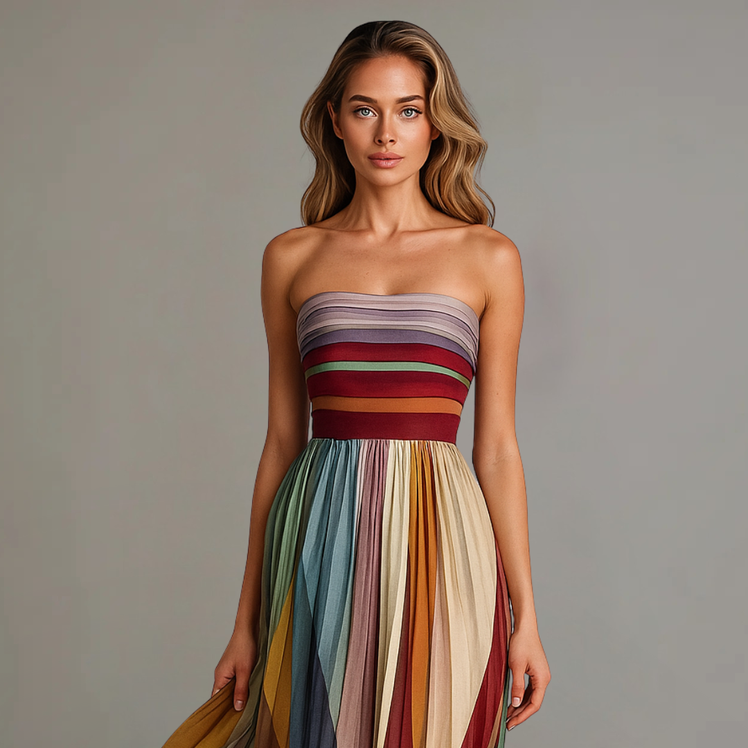 Women's Strapless Pleated Maxi Dress Jewel Tone Flowy Holiday Party Dress for New Year Eve Festive Dinner Wedding Guest Plus Size S-3XL - Seldom Seen Styles