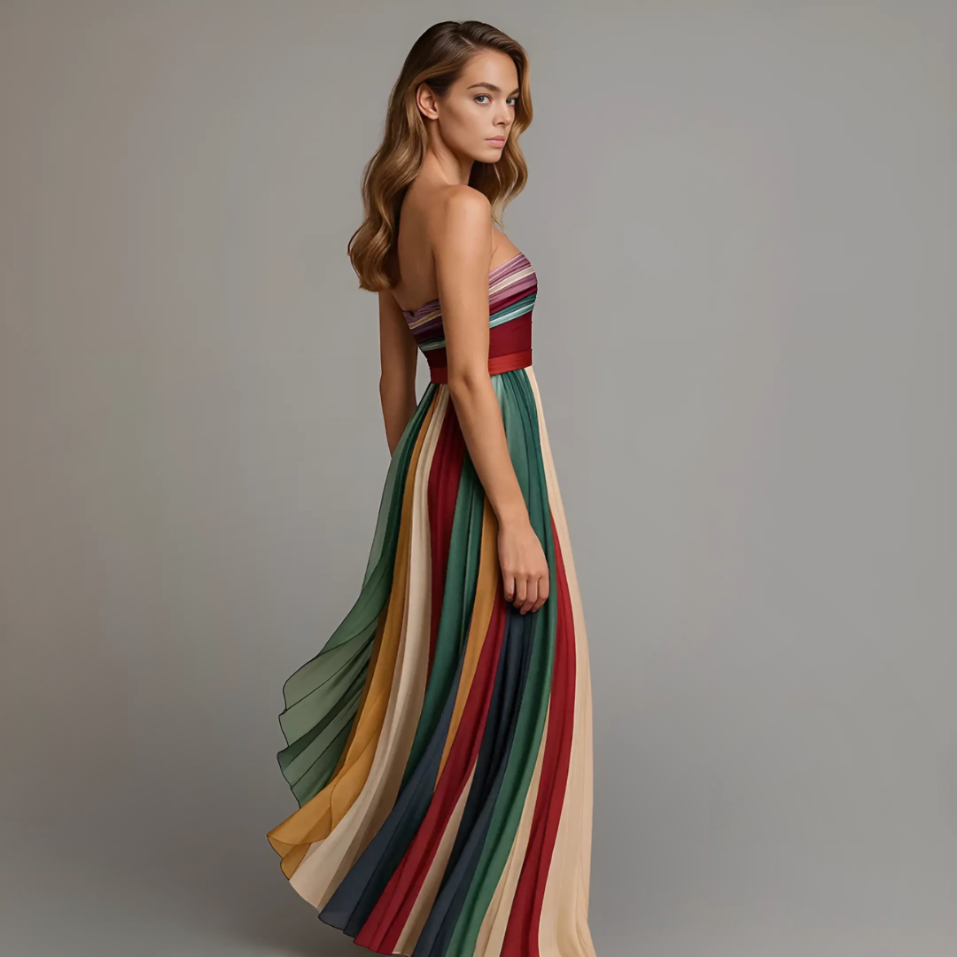 Women's Strapless Pleated Maxi Dress Jewel Tone Flowy Holiday Party Dress for New Year Eve Festive Dinner Wedding Guest Plus Size S-3XL - Seldom Seen Styles