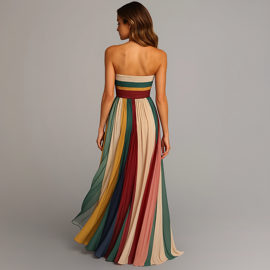 Women's Strapless Pleated Maxi Dress Jewel Tone Flowy Holiday Party Dress for New Year Eve Festive Dinner Wedding Guest Plus Size S-3XL - Seldom Seen Styles