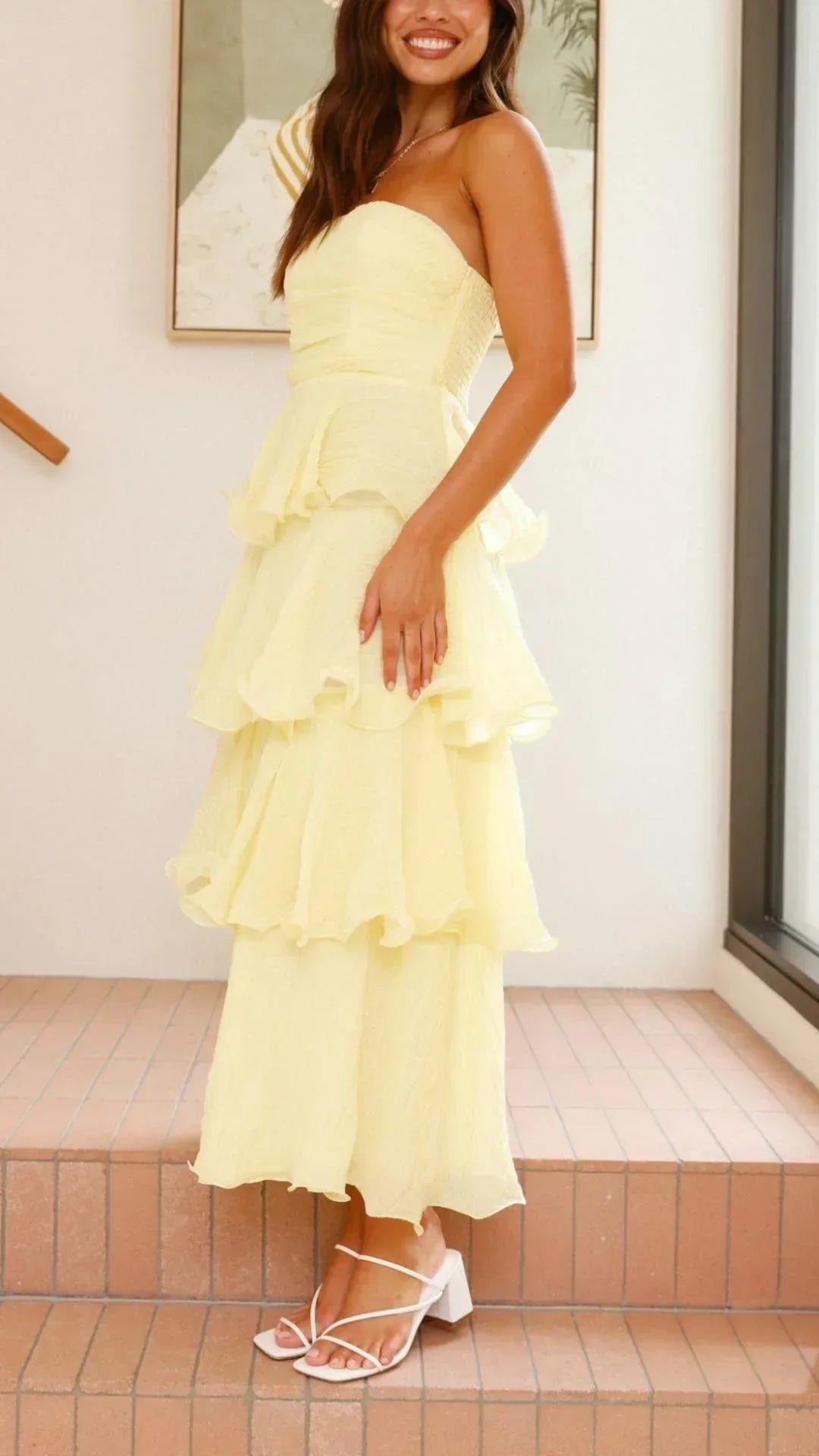 Women's Strapless Tiered Ruffle Maxi Dress - Seldom Seen Styles