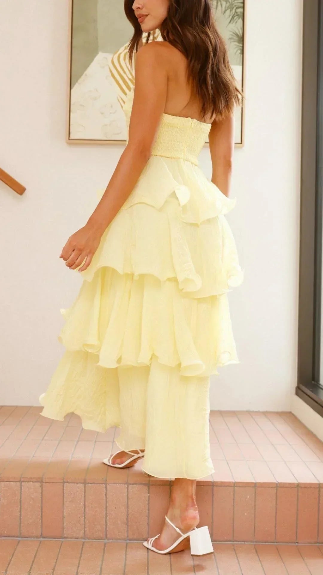 Women's Strapless Tiered Ruffle Maxi Dress - Seldom Seen Styles