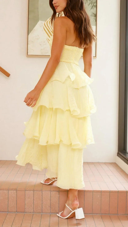 Women's Strapless Tiered Ruffle Maxi Dress