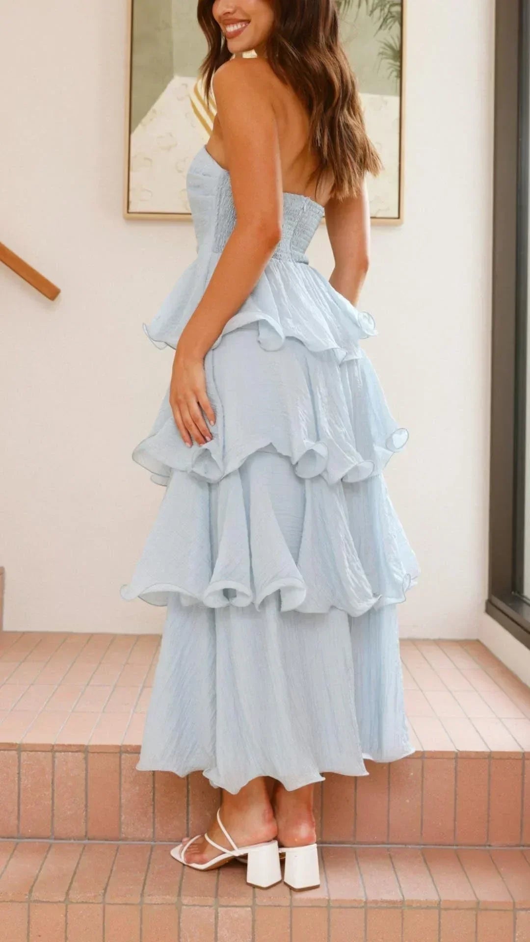 Women's Strapless Tiered Ruffle Maxi Dress - Seldom Seen Styles