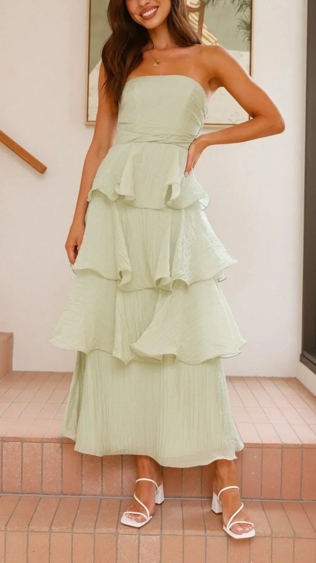 Women's Strapless Tiered Ruffle Maxi Dress - Seldom Seen Styles