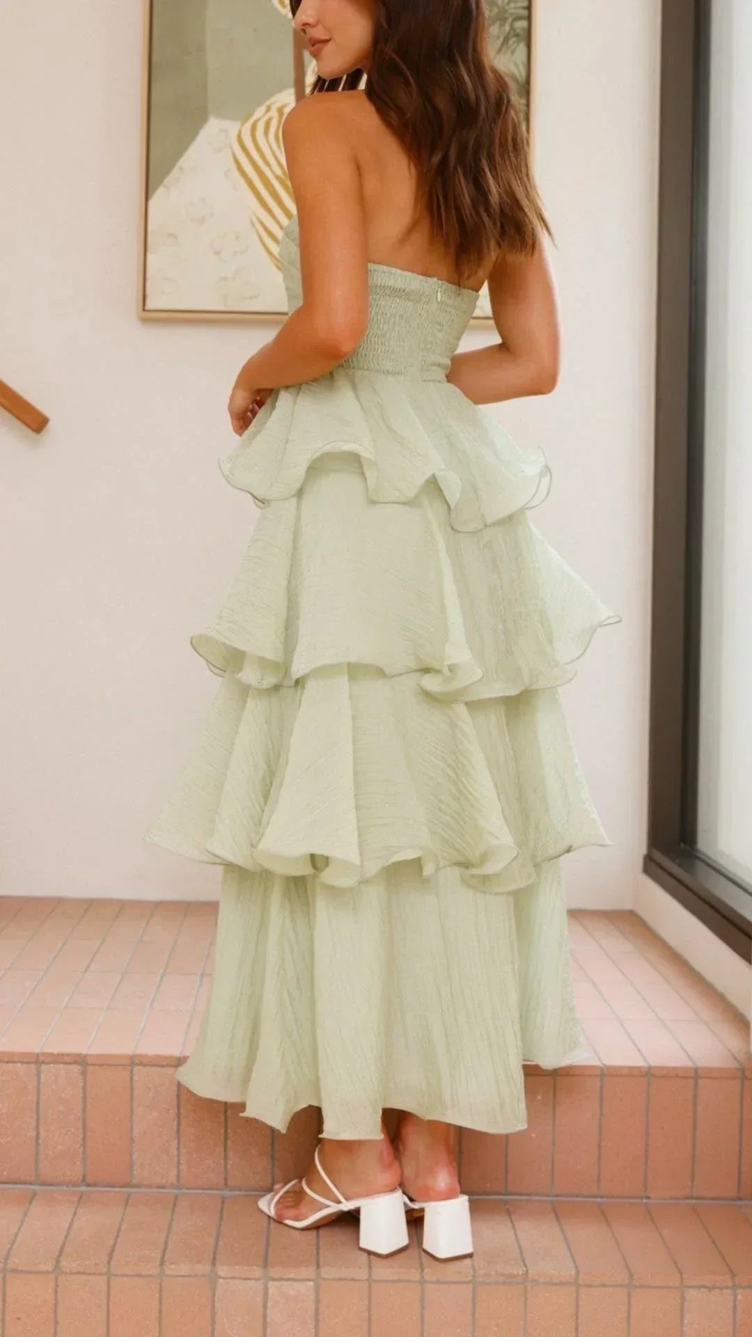 Women's Strapless Tiered Ruffle Maxi Dress - Seldom Seen Styles
