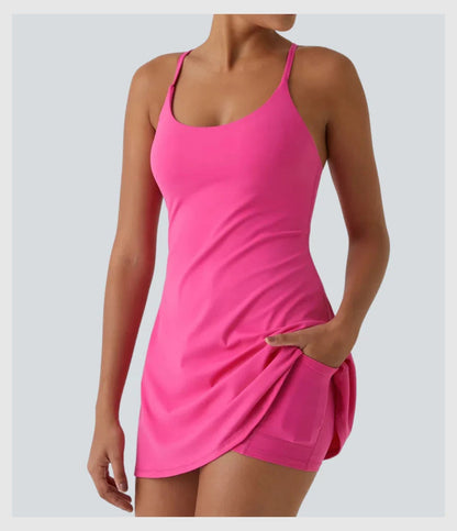 Women's Strappy Backless Built-In Bra Active Dress Sleeveless Slim Fit Summer Vacation Casual Mini Dress