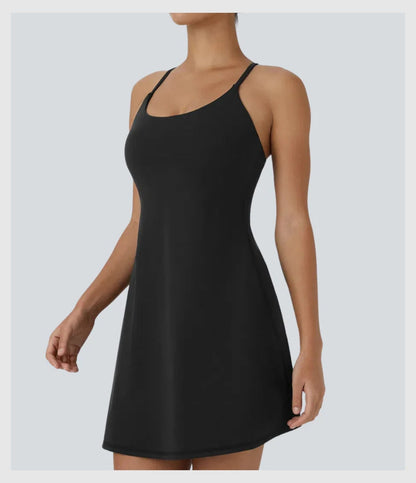 Women's Strappy Backless Built-In Bra Active Dress Sleeveless Slim Fit Summer Vacation Casual Mini Dress