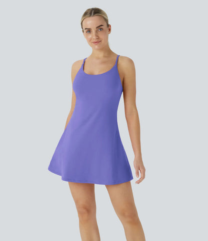 Women's Strappy Backless Built-In Bra Active Dress Sleeveless Slim Fit Summer Vacation Casual Mini Dress