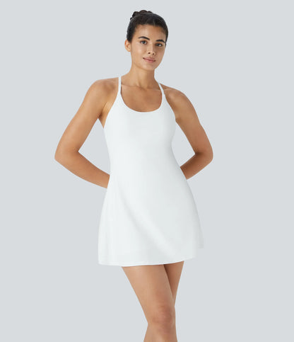 Women's Strappy Backless Built-In Bra Active Dress Sleeveless Slim Fit Summer Vacation Casual Mini Dress