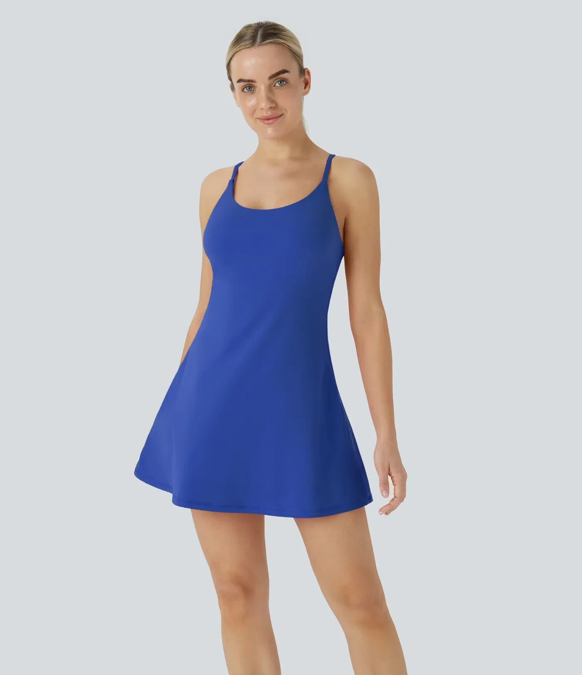 Women's Strappy Backless Built-In Bra Active Dress Sleeveless Slim Fit Summer Vacation Casual Mini Dress - Seldom Seen Styles