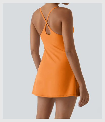 Women's Strappy Backless Built-In Bra Active Dress Sleeveless Slim Fit Summer Vacation Casual Mini Dress