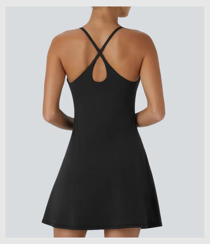 Women's Strappy Backless Built-In Bra Active Dress Sleeveless Slim Fit Summer Vacation Casual Mini Dress