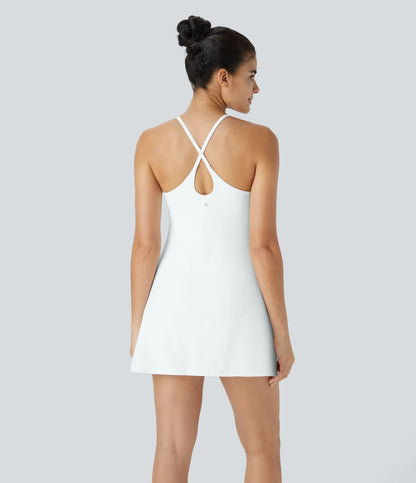 Women's Strappy Backless Built-In Bra Active Dress Sleeveless Slim Fit Summer Vacation Casual Mini Dress