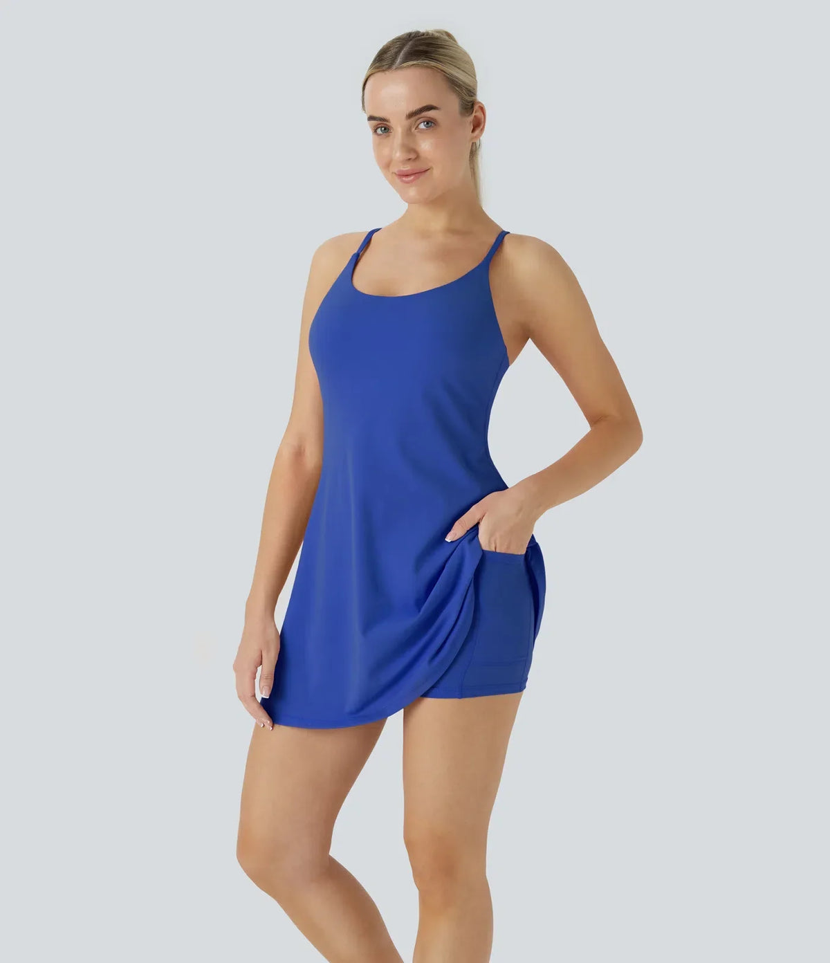 Women's Strappy Backless Built-In Bra Active Dress Sleeveless Slim Fit Summer Vacation Casual Mini Dress - Seldom Seen Styles