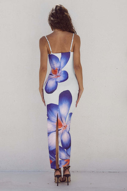 Robe ajustée à imprimé floral et fines bretelles