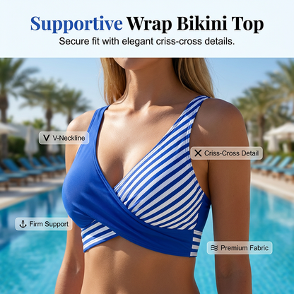 Women's Stripe Color Block Bikini Set High Waist Wrap Top Two Piece Swimsuit Beach
