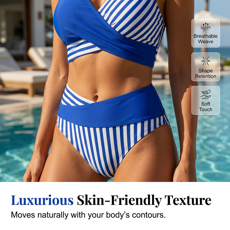 Women's Stripe Color Block Bikini Set High Waist Wrap Top Two Piece Swimsuit Beach - Seldom Seen Styles